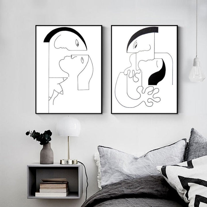 Minimalistisk abstrakt svart hvit parfigur - lerret veggkunstmaleri