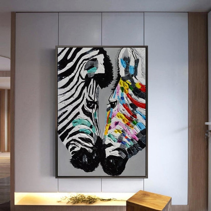 Moderne, fargerike zebra dyrebilde på lerret