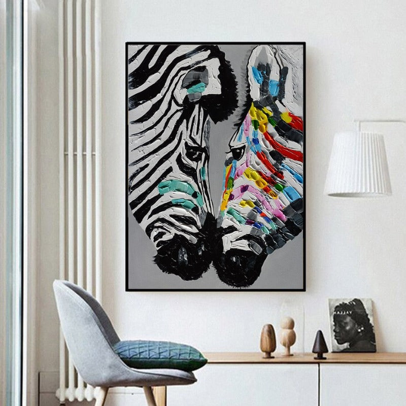 Moderne, fargerike zebra dyrebilde på lerret