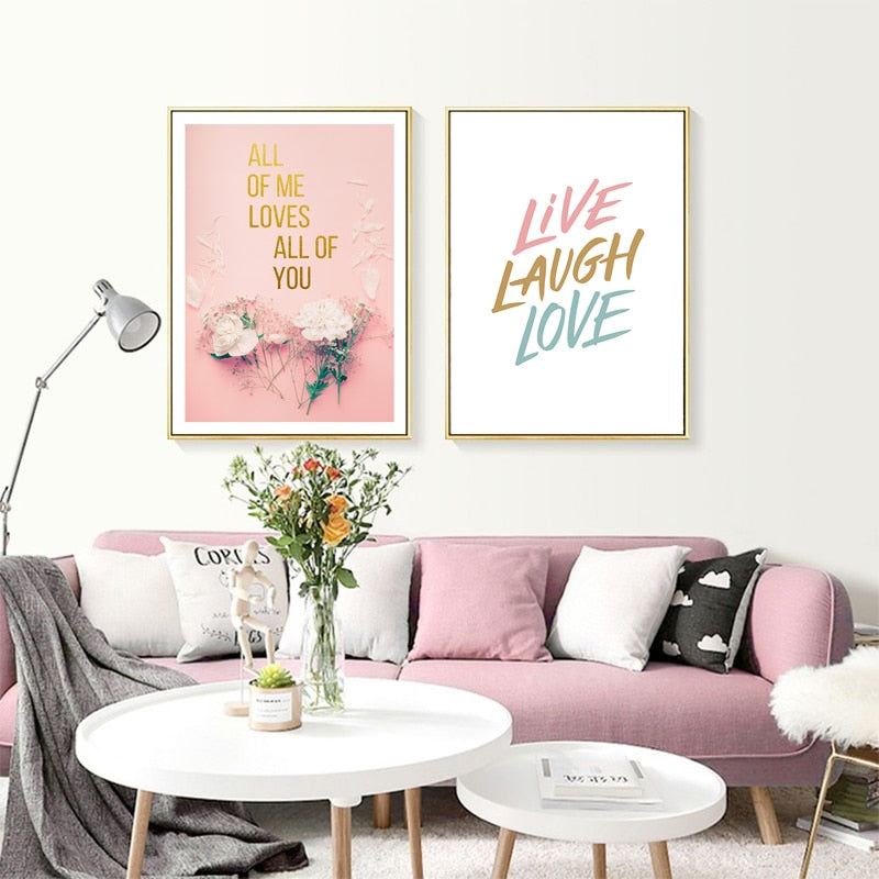 Moderne rosa mote-kjærlighet-liv-latter-rose - lerretbilde