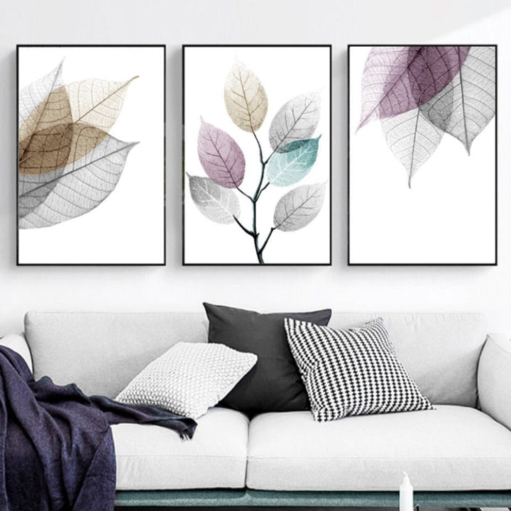 Skandinavisk abstrakt transparent blad veggkunst på lerret