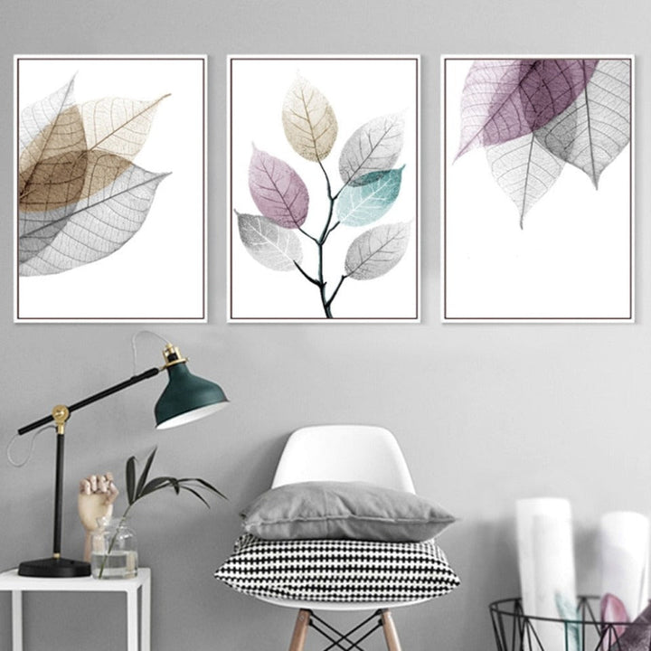 Skandinavisk abstrakt transparent blad veggkunst på lerret