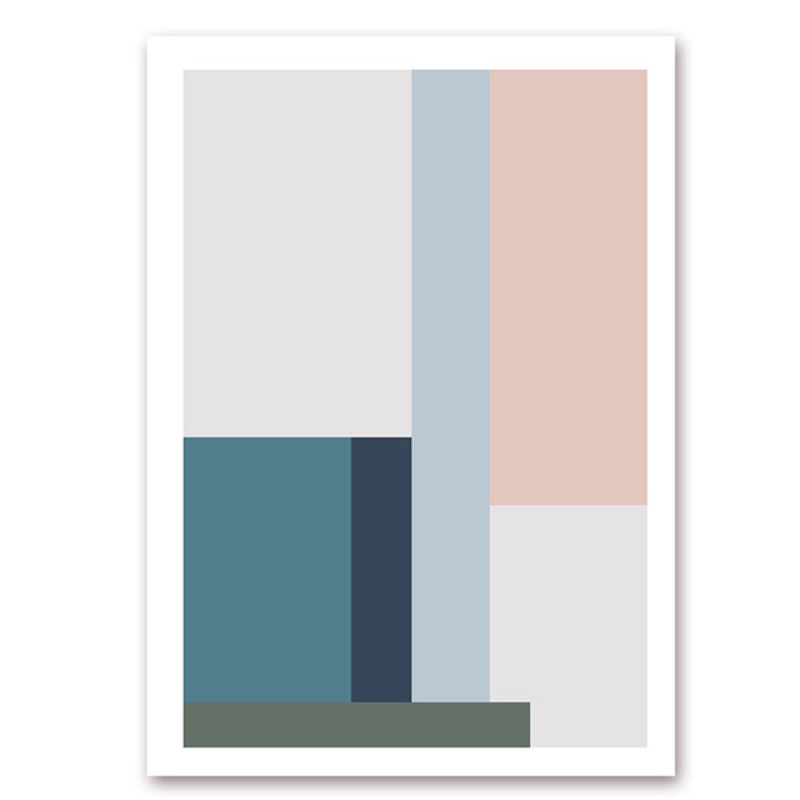 Minimalistisk Abstrakt Geometrisk Pink Blå - Lerret Veggkunst Maleri