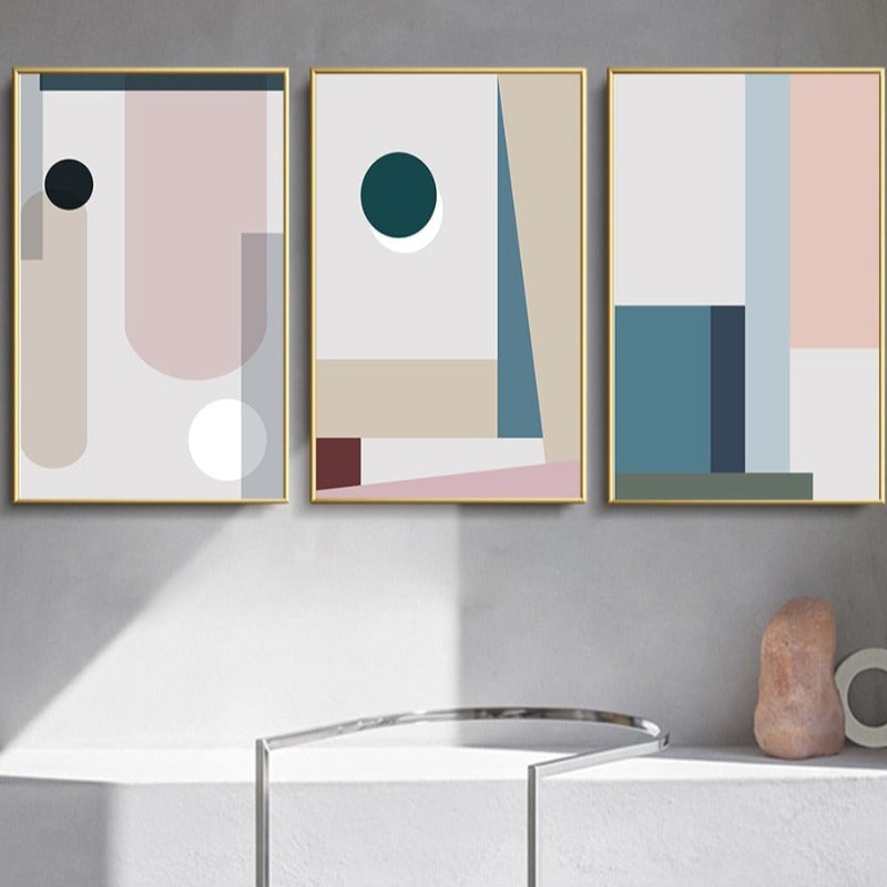 Minimalistisk Abstrakt Geometrisk Pink Blå - Lerret Veggkunst Maleri