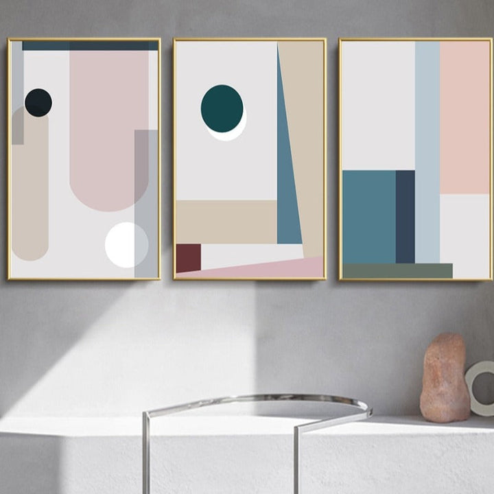 Minimalistisk Abstrakt Geometrisk Pink Blå - Lerret Veggkunst Maleri