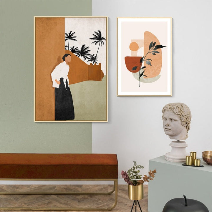 Abstract Still Life Beige Plants - Lerret Veggkunst Maleri | Skanto