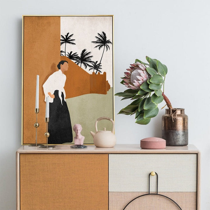 Abstract Still Life Beige Plants - Lerret Veggkunst Maleri | Skanto