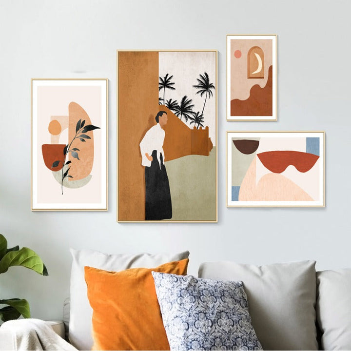 Abstract Still Life Beige Plants - Lerret Veggkunst Maleri | Skanto