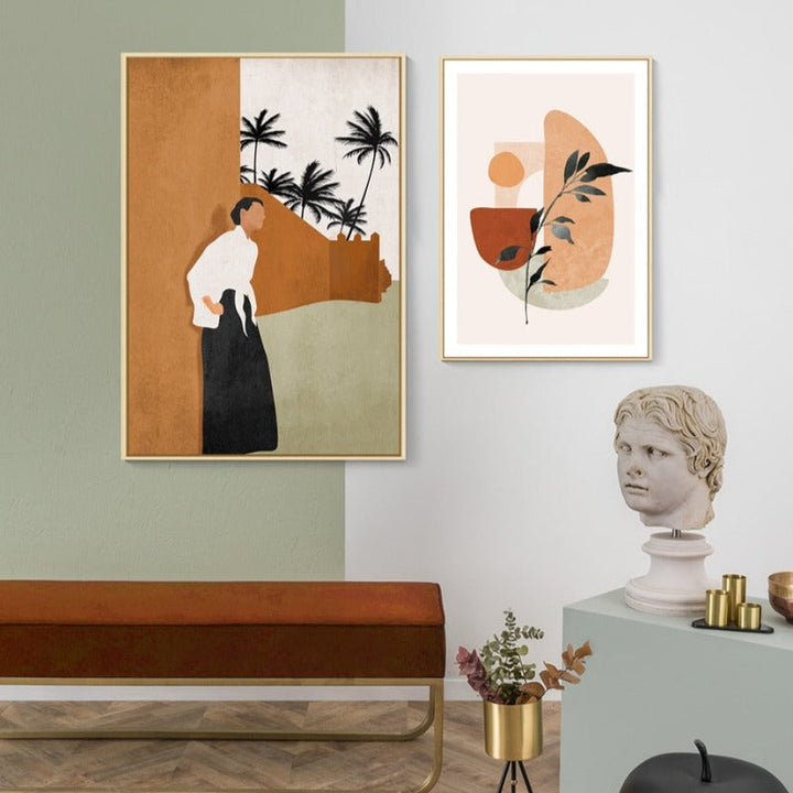Abstract Still Life Beige Plants - Lerret Veggkunst Maleri | Skanto