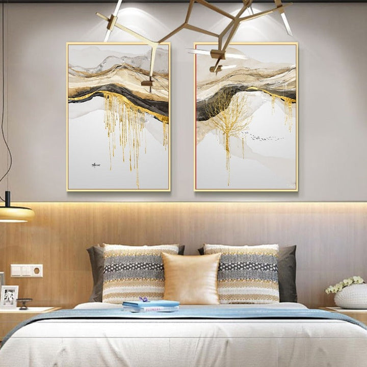 Gold Mountain Landskap - Lerret Veggkunst Maleri