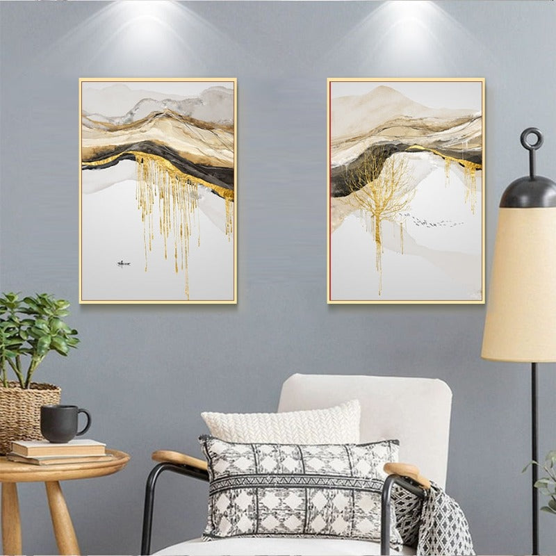 Gold Mountain Landskap - Lerret Veggkunst Maleri