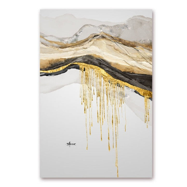 Gold Mountain Landskap - Lerret Veggkunst Maleri