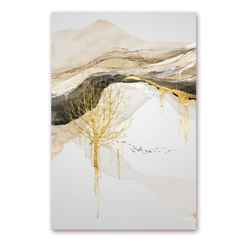 Gold Mountain Landskap - Lerret Veggkunst Maleri