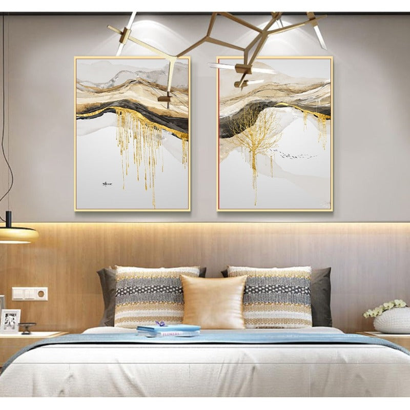 Gold Mountain Landskap - Lerret Veggkunst Maleri