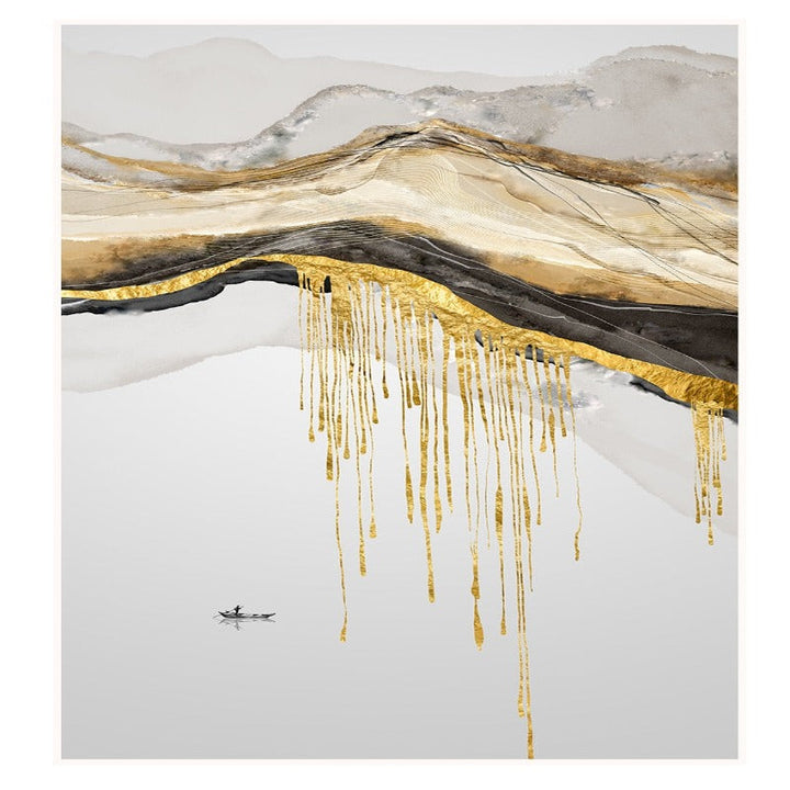 Gold Mountain Landskap - Lerret Veggkunst Maleri