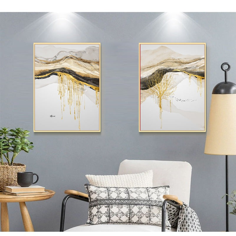 Gold Mountain Landskap - Lerret Veggkunst Maleri