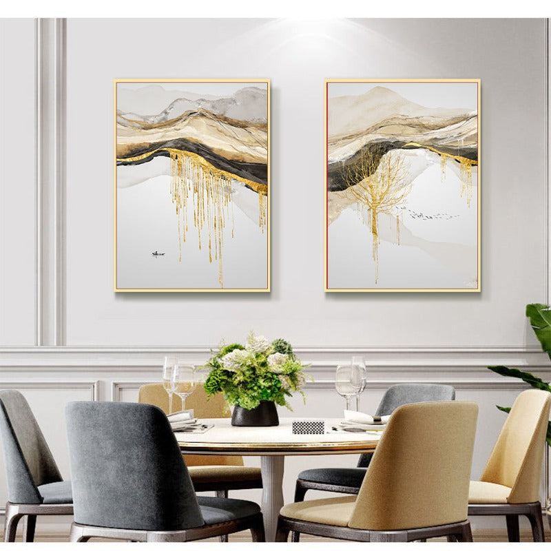 Gold Mountain Landskap - Lerret Veggkunst Maleri