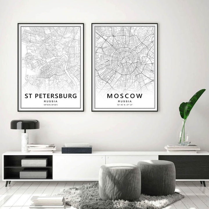 Moskva St. Petersburg bykart Russland - lerret veggkunst maleri
