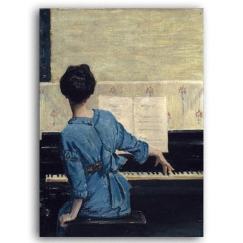 Vintage jente ved pianoet – Lerretsbilde