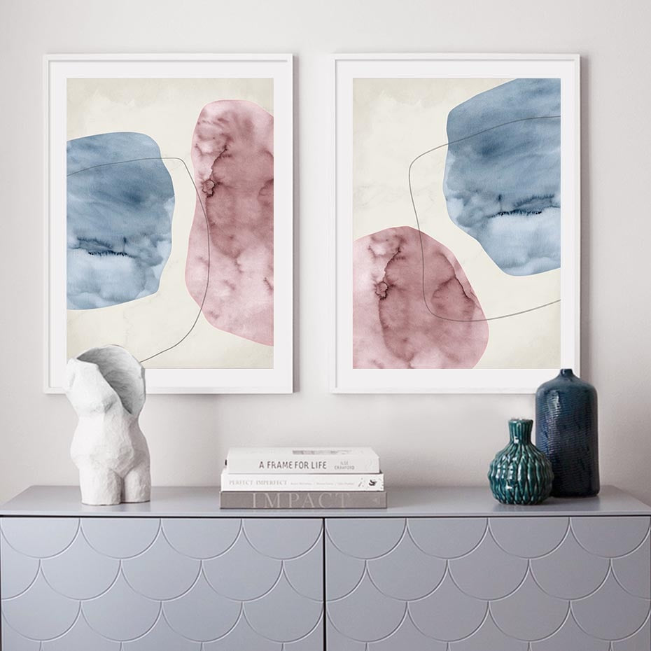Abstract Pink Blue Marble Grain Background Poster Prints - Canvas Wall Art Painting | Skanto