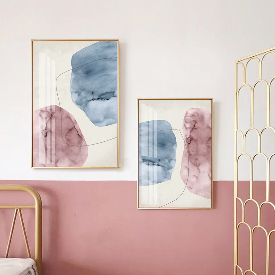 Abstract Pink Blue Marble Grain Background Poster Prints - Canvas Wall Art Painting | Skanto