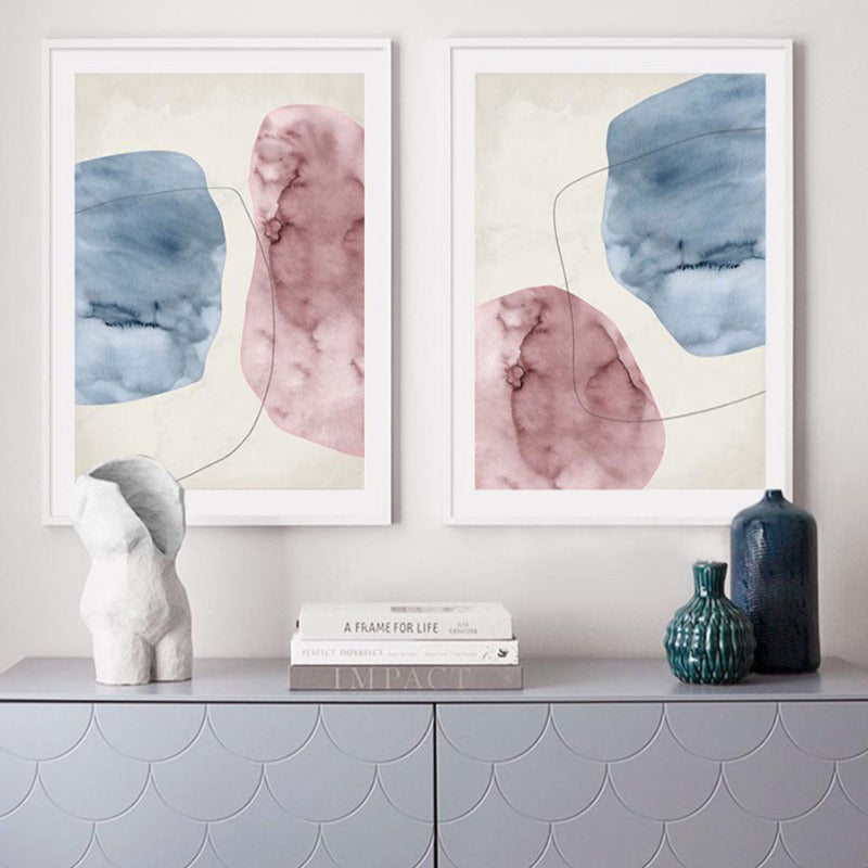 Abstract Pink Blue Marble Grain Background Poster Prints - Canvas Wall Art Painting | Skanto