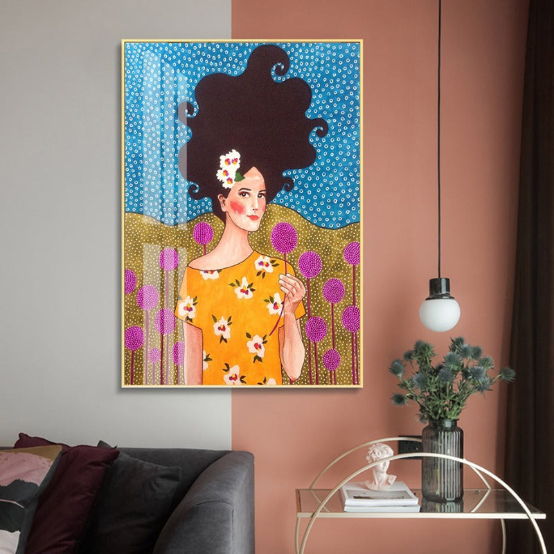 Fashion Flower Girl - Lerret Veggkunst Maleri