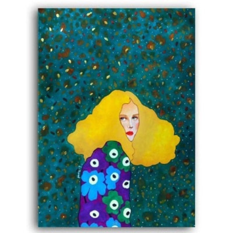Fashion Flower Girl - Lerret Veggkunst Maleri