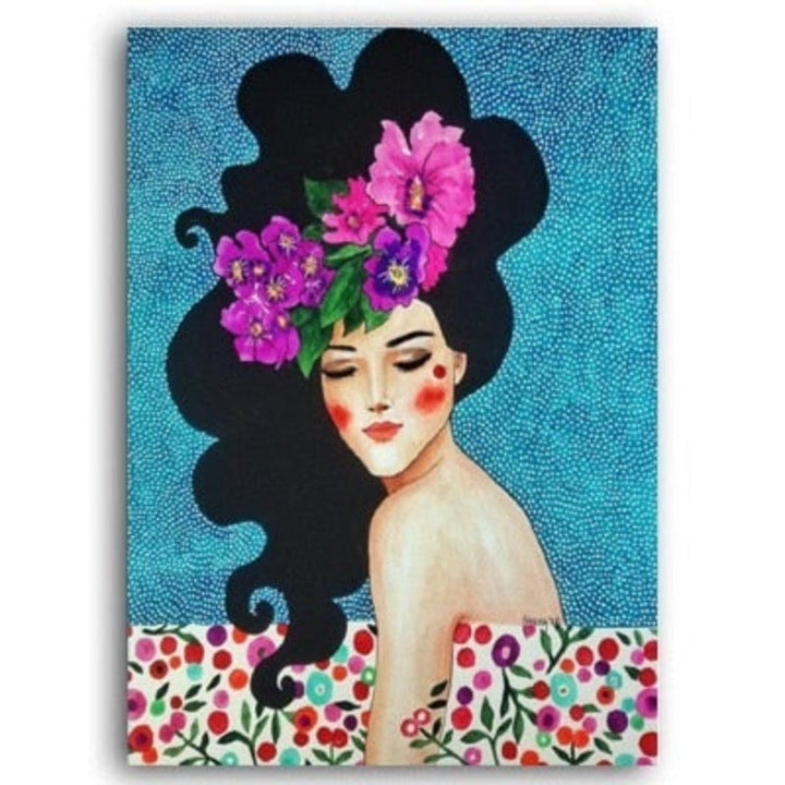 Fashion Flower Girl - Lerret Veggkunst Maleri