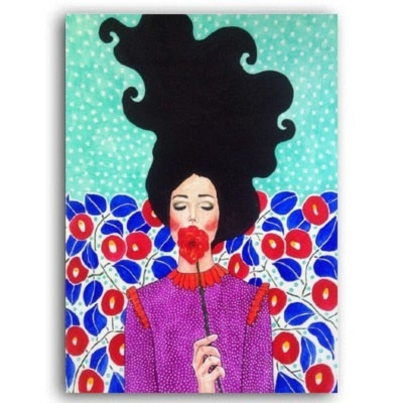 Fashion Flower Girl - Lerret Veggkunst Maleri