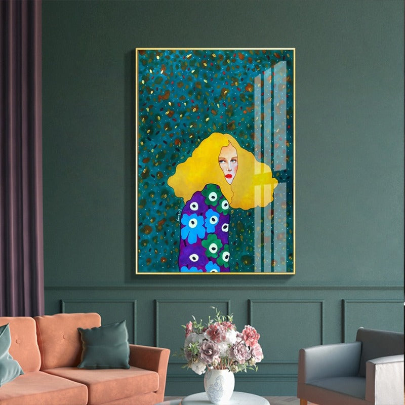 Fashion Flower Girl - Lerret Veggkunst Maleri