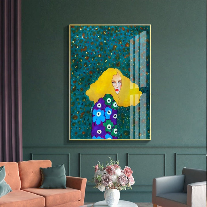 Fashion Flower Girl - Lerret Veggkunst Maleri