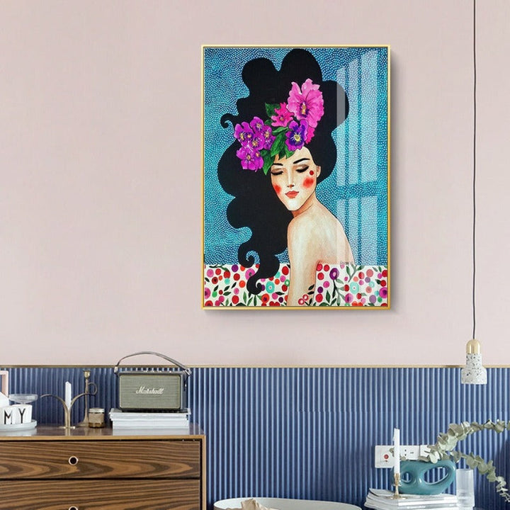 Fashion Flower Girl - Lerret Veggkunst Maleri