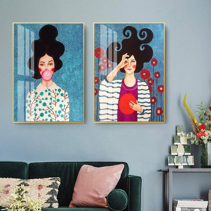 Fashion Flower Girl - Lerret Veggkunst Maleri