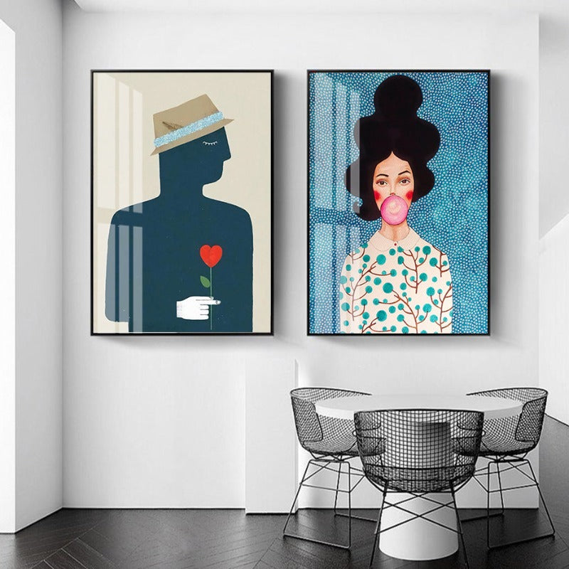 Fashion Flower Girl - Lerret Veggkunst Maleri