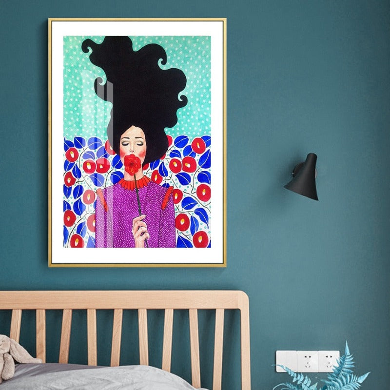 Fashion Flower Girl - Lerret Veggkunst Maleri