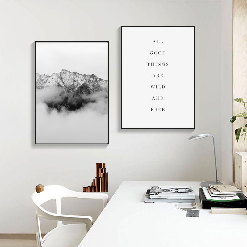 Foggy Sky Lake Lion - Lerret Veggkunst Maleri
