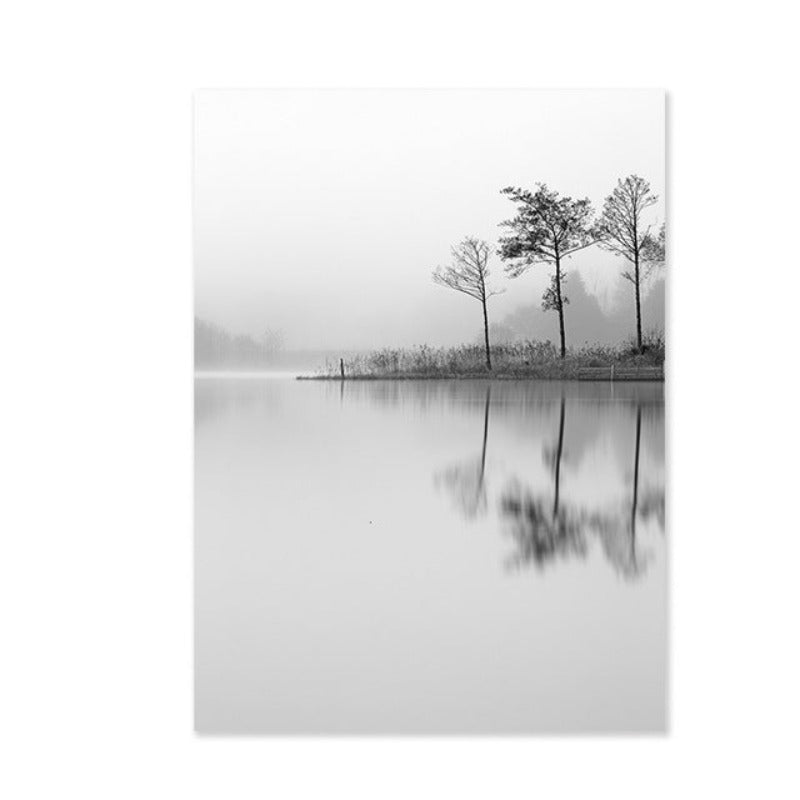 Foggy Sky Lake Lion - Lerret Veggkunst Maleri