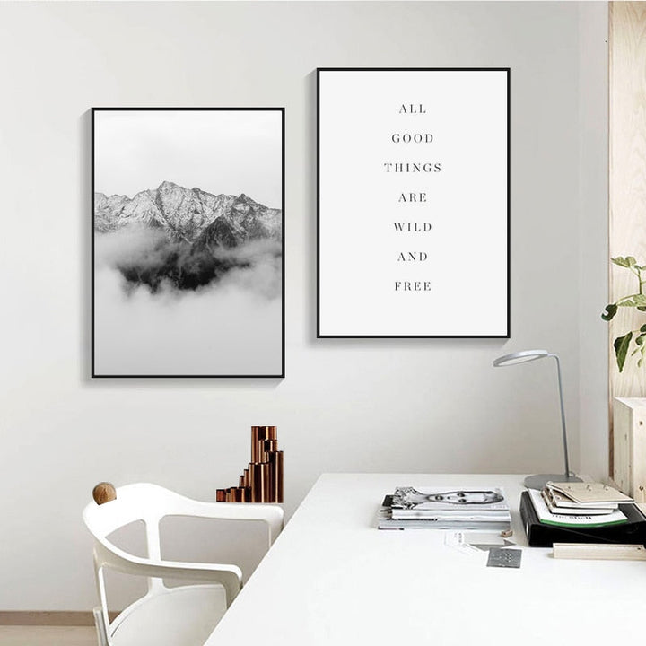 Foggy Sky Lake Lion - Lerret Veggkunst Maleri