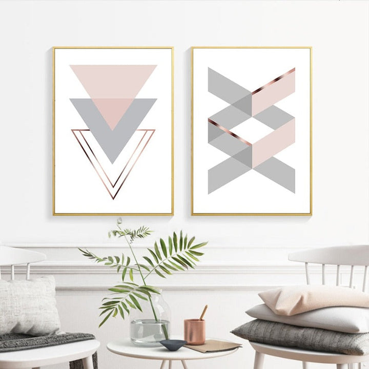 Geometrisk Rosa Hjem - Lærrett Veggkunst Maleri