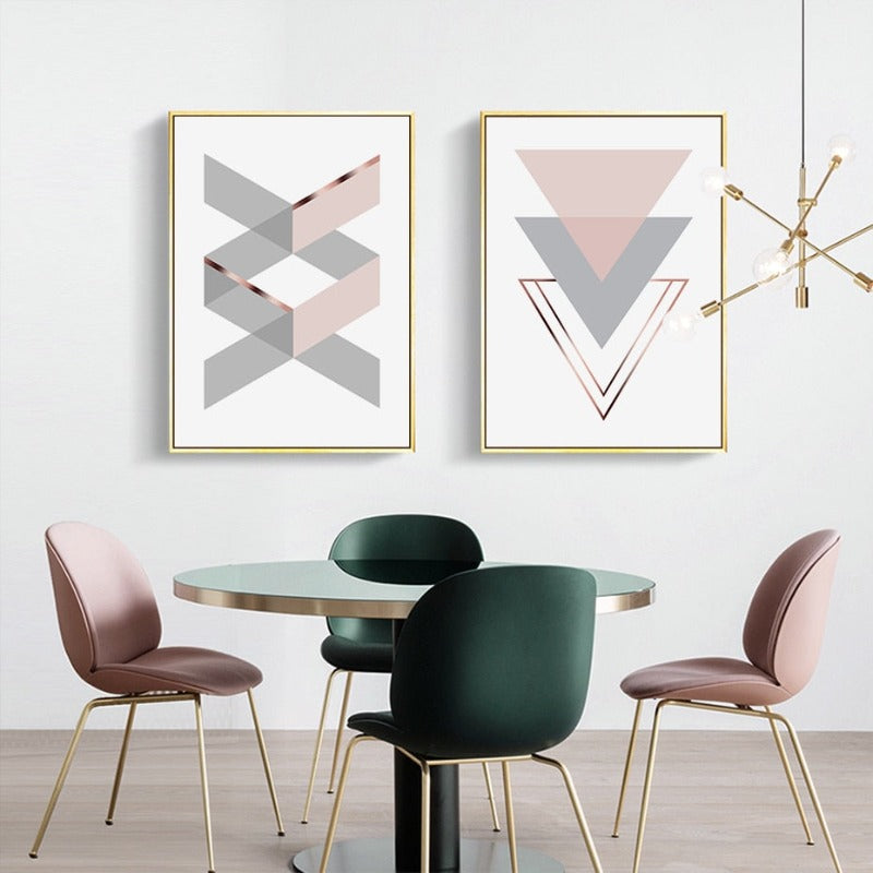 Geometrisk Rosa Hjem - Lærrett Veggkunst Maleri