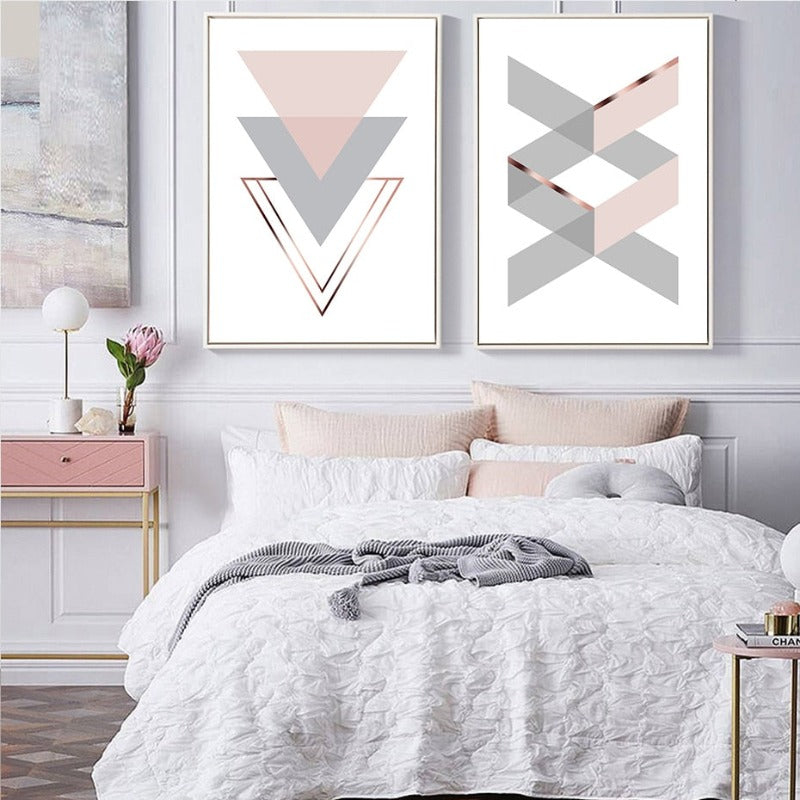 Geometrisk Rosa Hjem - Lærrett Veggkunst Maleri