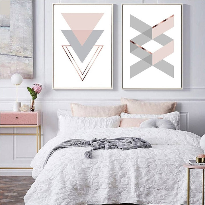 Geometrisk Rosa Hjem - Lærrett Veggkunst Maleri