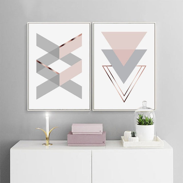 Geometrisk Rosa Hjem - Lærrett Veggkunst Maleri