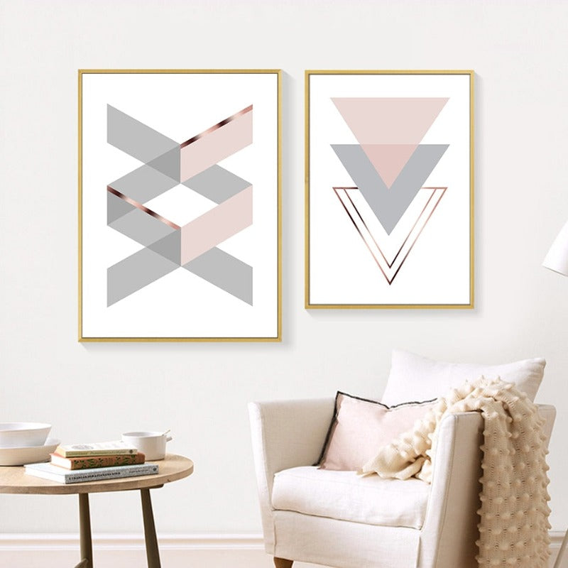 Geometrisk Rosa Hjem - Lærrett Veggkunst Maleri