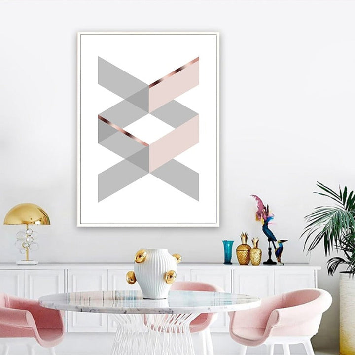 Geometrisk Rosa Hjem - Lærrett Veggkunst Maleri