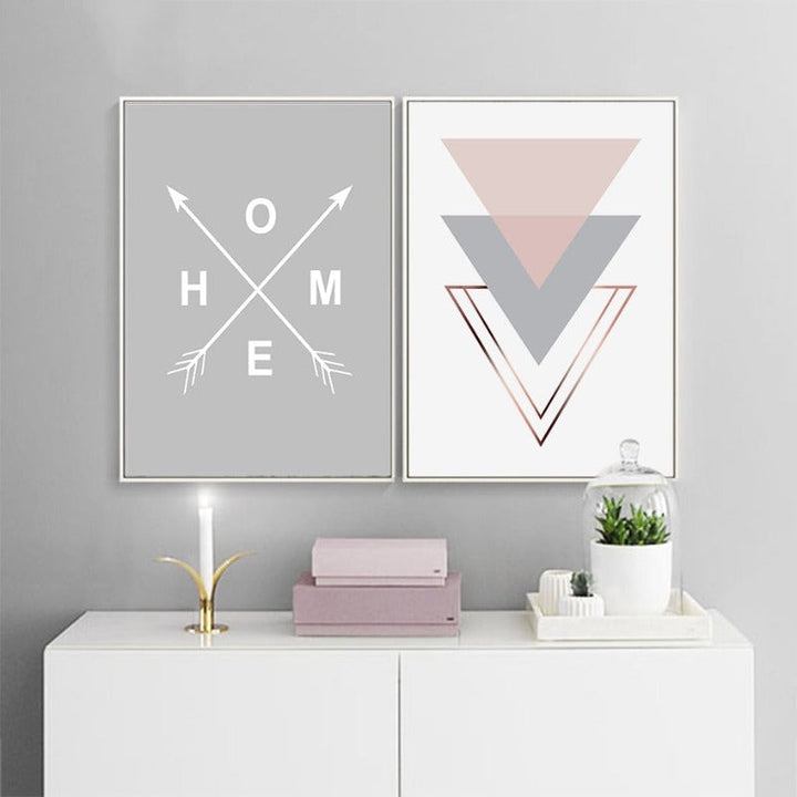 Geometrisk Rosa Hjem - Lærrett Veggkunst Maleri