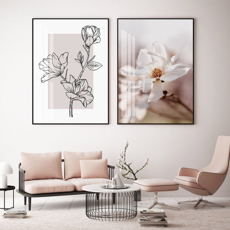 Moderne rosa blomsterskisse – lerretsbilde