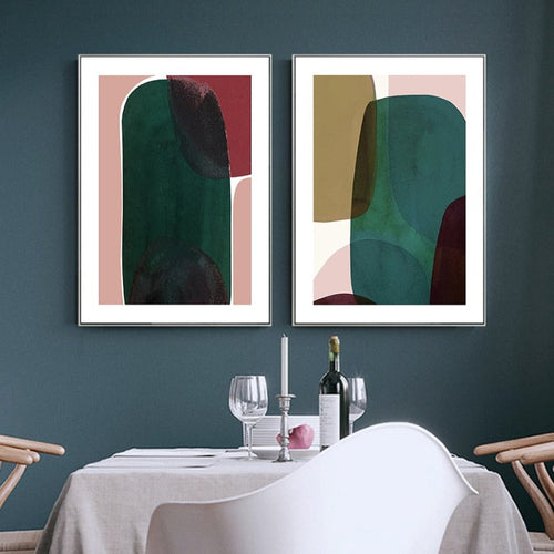 Blå Kunst abstrakt geometrisk trendy - Lerret Veggkunst Maleri | Skanto