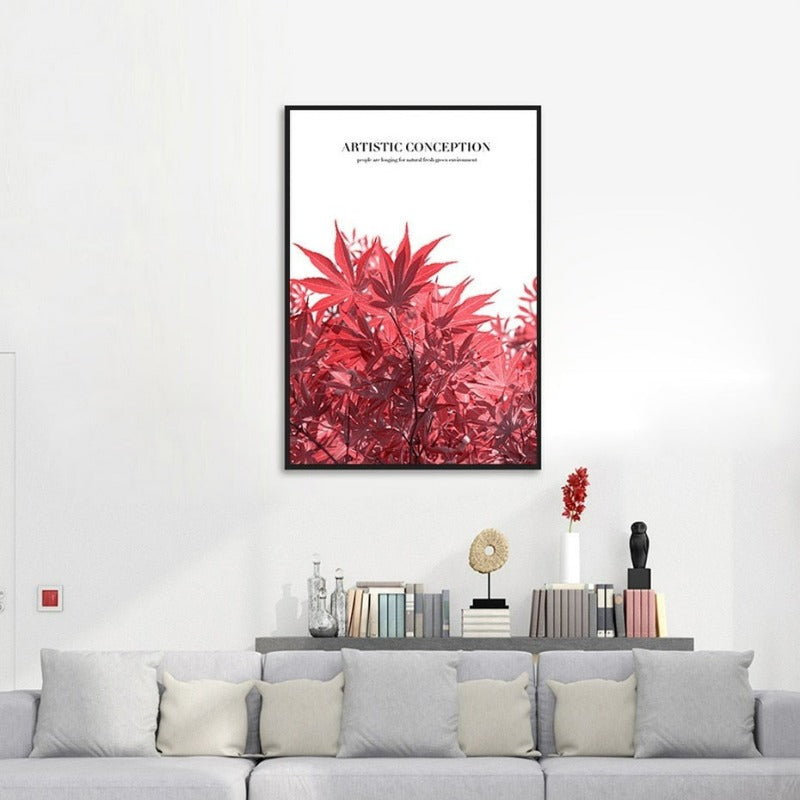 Kunstnerisk plakat med nordisk rødt bladmotiv – lerretsbilde